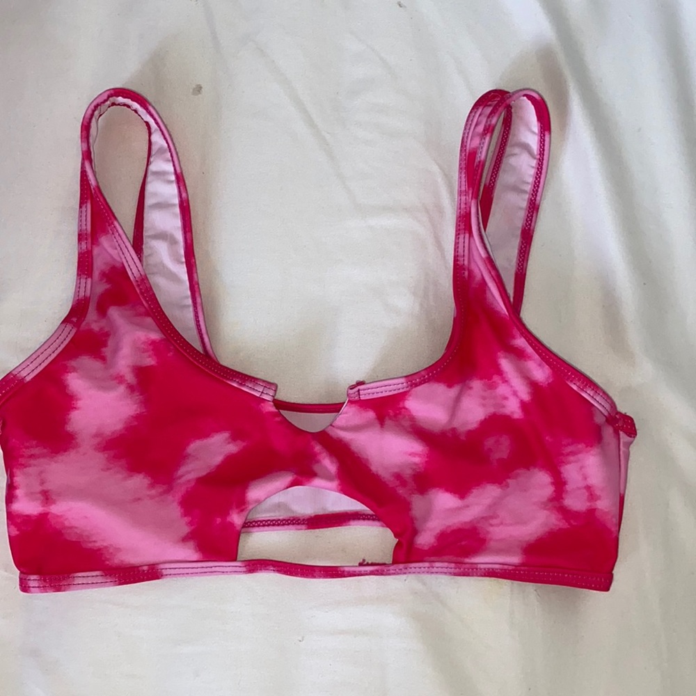 Pink tie die bikini top